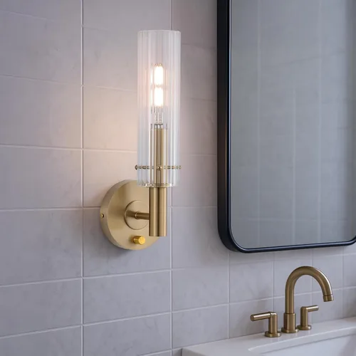Miniatura 2 de BYOLIIMA Apliques de pared modernos con regulador de intensidad de encendido/apagado de latón cepillado dorado para baño, lámparas de tocador