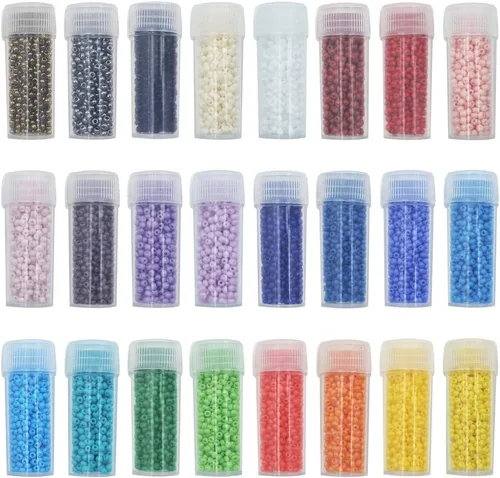 Miniatura 9 de INSPIRELLE Tamaño casi uniforme 80 gramos 12/0 (2 mm) cuentas de semilla redondas de vidrio para hacer joyería artesanal, 16 colores opacos AB
