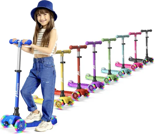 Miniatura 9 de Lifemaster Mini 3-Wheel Kids Scooter with Multi-Color Wheel Lights – 4-Height Adjustable Handlebar, Wide Anti-Slip Deck, Child Safety Certified, Rosa