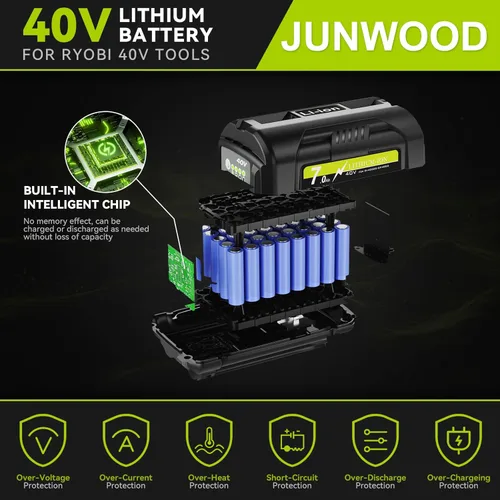 Miniatura 6 de Paquete de 2 baterías de repuesto de 7.0 Ah para Ryobi 40 V de litio de 40 voltios OP4050A OP40601 OP4026A OP4040 OP4030 OP4050 OP40501 OP4015 Negro