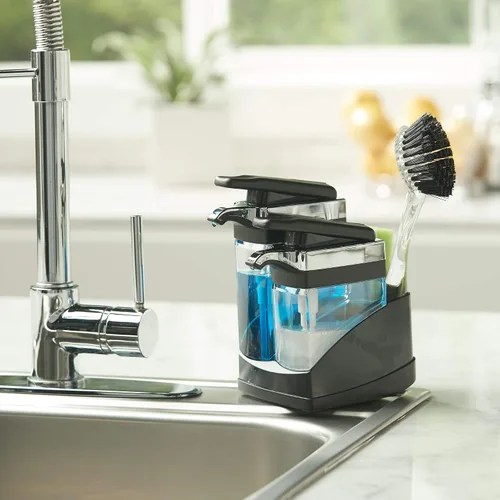 Miniatura 9 de Casabella Sider Duo - Dispensadores de jabón para fregadero con esponja, negro y cromado