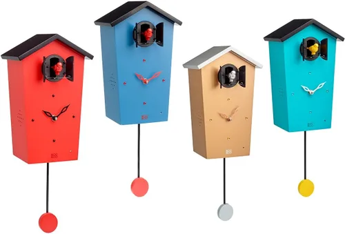 Miniatura 5 de KOOKOO Birdhouse Red Limited Edition, reloj de cuco de diseño moderno con 12 voces naturales de pájaros o llamada de cuco Rojo