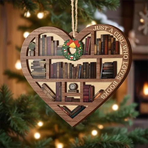 Miniatura 9 de V VIBEPY Impreso en toda la superficie, adornos para amantes de los libros, adorno de libro de Navidad de corazón de estantería de 3.2 x 3.5