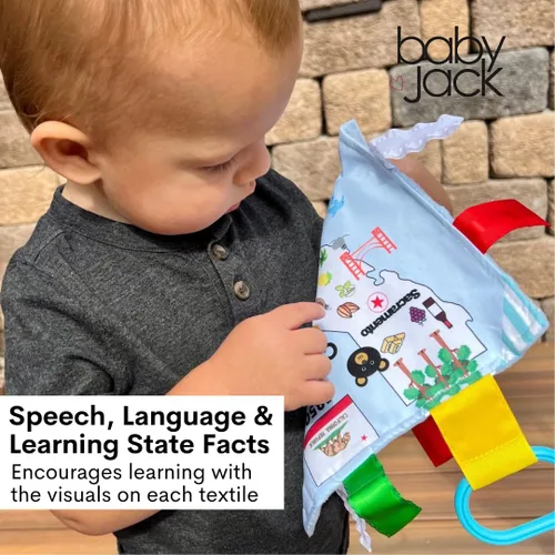 Miniatura 5 de Baby Jack & Co - Cochecito de juguete para bebés de 8 x 8 pulgadas con etiqueta del estado de Arkansas, juguetes arrugados para desarrollar cinco