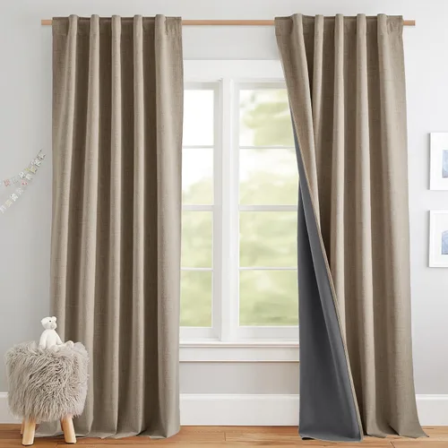 Miniatura 73 de NICETOWN Cortinas 100% opacas de 63 pulgadas de largo, 2 paneles de cortinas cortas con aislamiento térmico con forro para dormitorio, cortinas