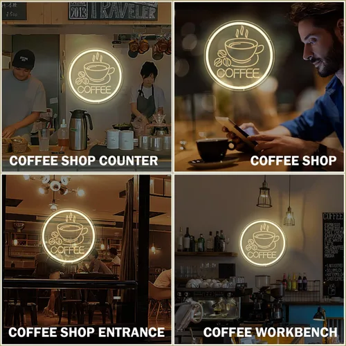 Miniatura 8 de Letrero LED de neón para cafetería, letreros de neón para pared, regulables, para cafetería, bar, hogar, bar, restaurante, negocios, decoración
