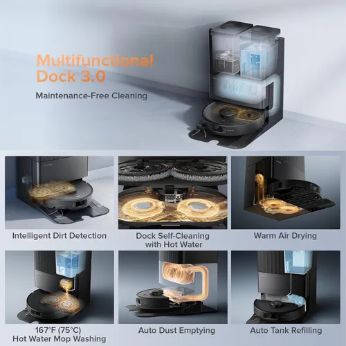 Miniatura 4 de Roborock Qrevo Edge S5A Robot Aspiradora y trapeadora, 18,500 Pa, sin enredos, cepillo principal DuoDivide, Cepillo lateral FlexiArm, lavado