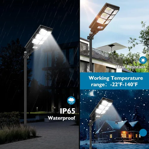 Miniatura 6 de VUAA Paquete de 2 luces solares de calle para exteriores, impermeables, 6500K 10000LM, luces LED solares para exteriores del atardecer al amanecer