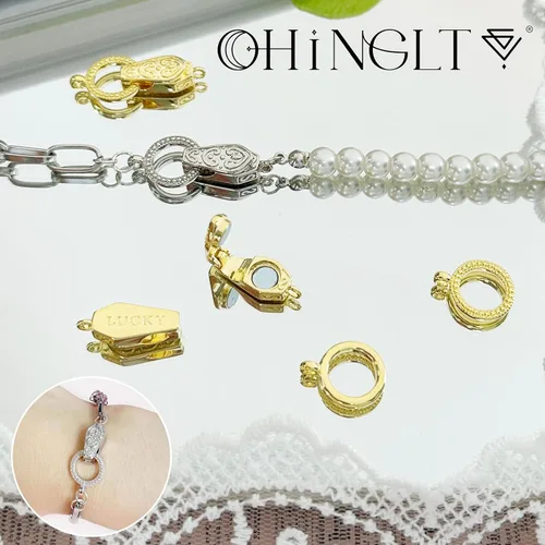Miniatura 3 de OHINGLT Cierres y cierres magnéticos plegables de latón chapado en oro y plata de 18 quilates con convertidor de imán de bucle para hacer joyas