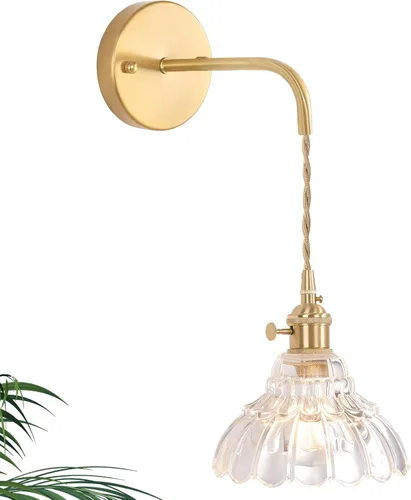 Miniatura 23 de Shenmoyl Aplique de Pared Vintage con Pantalla de Cristal con Patrón de Lirio de los Valles Verde, Cadena Ajustable, Luz de Pared Montada Retro