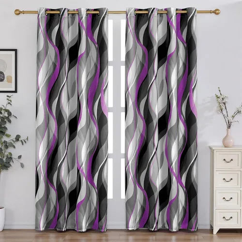 Miniatura 13 de weesire - Cortinas opacas azules y grises modernas con rayas decorativas, 100% bloqueo de luz, oscurecimiento con ojales, cortina azul para sala
