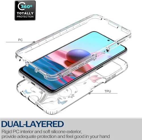 Miniatura 3 de Funda para Redmi Note 10 (4G)/Redmi Note 10S con protector de pantalla de vidrio templado, carcasa rígida de diseño floral de cuerpo completo +