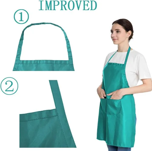 Miniatura 2 de Total de 6 delantales con babero azul bebé a granel con 2 bolsillos para mujeres, hombres y adultos, cocina de chef (6, azul bebé)