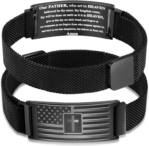 Miniatura 19 de DuoDiner Regalos de primera comunión, pulsera de cruz para niños y hombres, bandera estadounidense, versículo bíblico cristiano, regalos de joyería