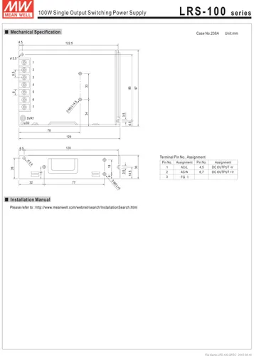 Miniatura 6 de MEAN WELL lrs-100 – 12 conmutación fuente de alimentación, salida única, 12 V, 8.5 A, 102 W, 5.08" L x 3.82" W x 1.18" H
