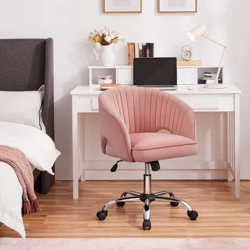 Miniatura 2 de Topeakmart Moderna silla de terciopelo para tocador, silla de escritorio de maquillaje, sillón ajustable con respaldo de barril copetudo para sala