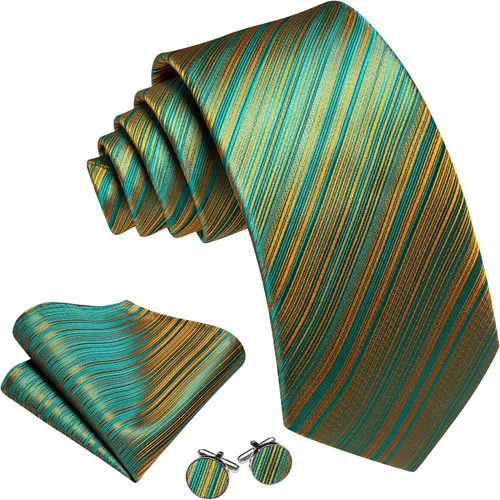 Miniatura 35 de Barry.Wang Juego de corbatas para hombre, corbata de seda a rayas, tejido a cuadros, gemelos formales, negocios, boda