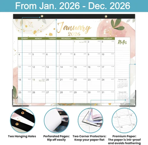 Miniatura 3 de Calendario de escritorio 2026, enero de 2026 a diciembre de 2026, calendario de escritorio 2026 de 14.6 x 11.5 pulgadas, almohadilla de escritorio