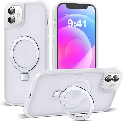 Miniatura 105 de SKYLMW – Funda compatible con iPhone 12 Pro Max y iPhone 13 Pro Max con soporte magnético invisible tipo anillo, fundas translúcidas para teléfonos
