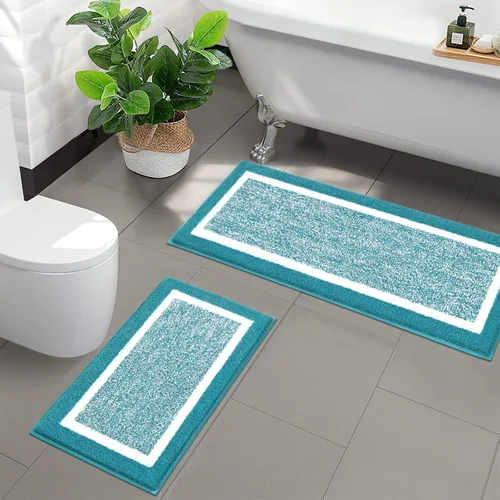 Miniatura 7 de Pauwer Juego de baño, alfombras de baño antideslizantes, alfombras de ducha absorbentes para suelo de baño, bañera y ducha, color azul aguamarina