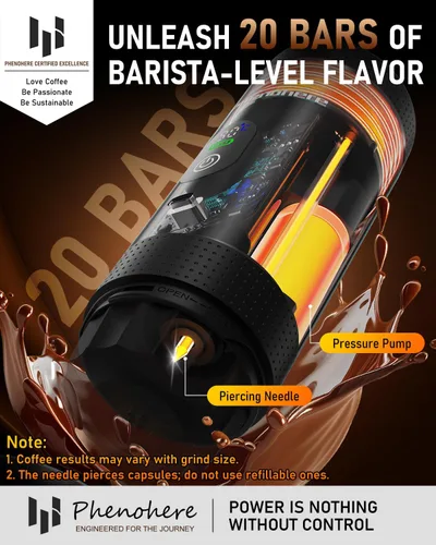 Miniatura 3 de Máquina de café espresso eléctrica portátil 6 en 1, cafetera de camping autocalentable de 20 bar con batería de 7500 mA, pantalla, compatible