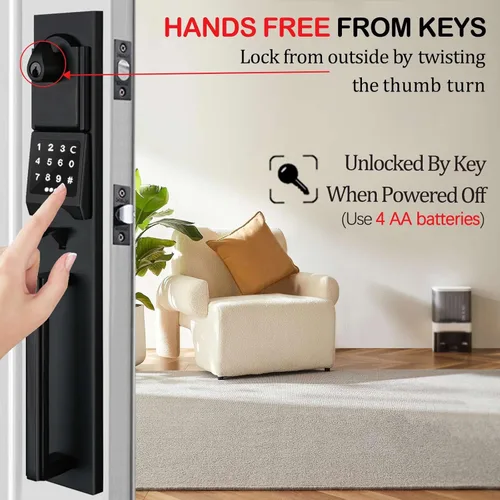 Miniatura 5 de NEWBANG Manija inteligente electrónica negra mate zurda con bloqueo de teclado para puerta frontal doble (llaves reservadas), MDHST2016DB-E-SET-LH