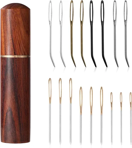 Miniatura 13 de Kit de 17 agujas de coser de ojo grande, agujas romas de acero inoxidable y agujas de tapiz dobladas, agujas de tapiz afiladas, agujas de tejer a