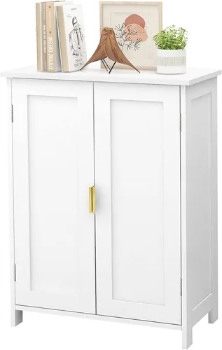 Miniatura 9 de TaoHFE Gabinete de almacenamiento de baño gris, gabinetes de baño independientes con 2 puertas, armario de toallas para baños, gabinetes de baño
