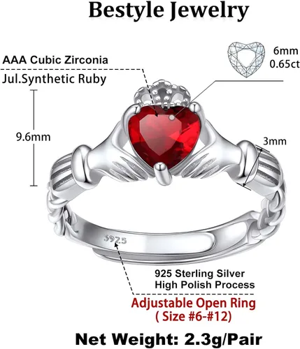 Miniatura 6 de Bestyle Vintage 925 Sterling Silver Celtic CrossTriquetra Necklace with 12 Month Heart Gemstone, Dainty Heart Birthstone Necklace Faith Irish Amulet