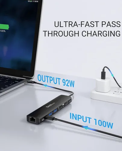 Miniatura 5 de Hub USB C 4K 60Hz, Dockteck 7 en 1 USB C PD Ethernet Hub Dongle con 4K 60Hz HDMI, 1Gbps Ethernet, 100W PD, 2 USB 3.0, SD/Micro SD para MacBook 7