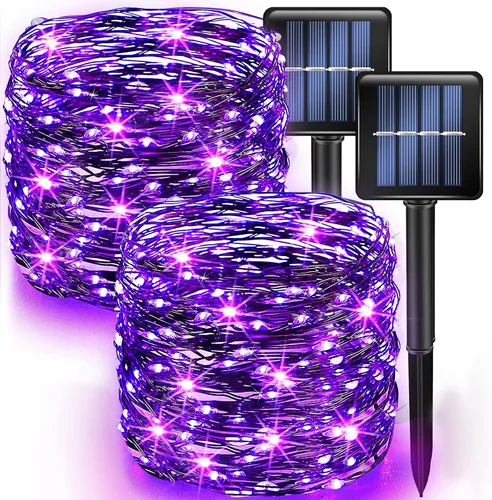 Miniatura 11 de Dazzle Bright Paquete de 2 tiras de luces solares para exteriores, total de 80 pies, 240 luces LED solares impermeables, 8 modos, luces de alambre