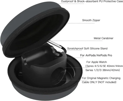 Miniatura 23 de MoKo Caja de almacenamiento compatible con Apple Watch Series 11/10/9/8/7/6/5/4/3/2/1/SE3/SE2/SE, funda protectora portátil de viaje para AirPods