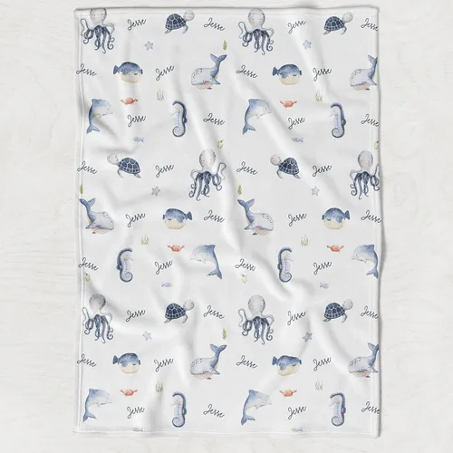 Miniatura 5 de Under The Sea - Manta unisex personalizada para bebé, color blanco, 30 x 40 pulgadas, BB349