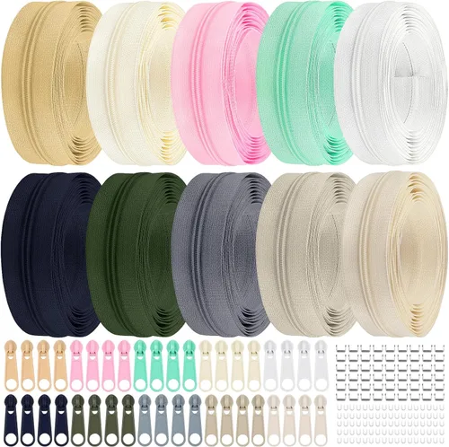Miniatura 15 de DOITEM 31 yardas, 10 unidades de cremalleras de costura #3, cremalleras de bobina de nailon surtidos para coser con 40 deslizadores de cremallera