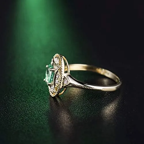 Miniatura 4 de Anillo de oro amarillo de 14 quilates con diamantes naturales de esmeralda para mujer, compromiso de compromiso de boda, aniversario de promoción