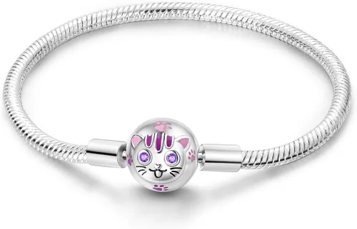 Parmuz Charm Bracelet 925 Sterling Silver Heart Clasp Snake Chain Bracelet Jewelry Fit Charm Birthday Gift for Women Girls