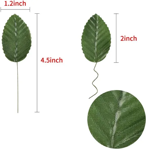 Miniatura 7 de Hojas verdes artificiales de seda, falsas hojas de una sola hoja para manualidades, álbumes de recortes, arreglos florales, hogar, cocina, boda