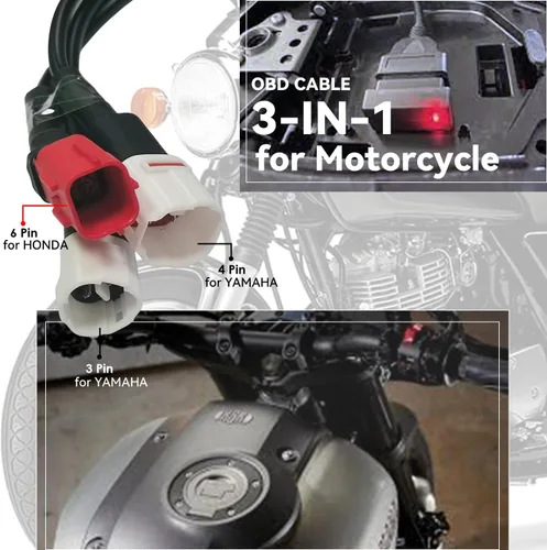 Miniatura 2 de Cable adaptador de diagnóstico 3 en 1 OBD2 para Kline Euro5-16pin a OBD 3pin+4pin+6pin - Compatible con motocicleta Honda CRF KTM Yamaha