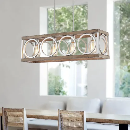 Miniatura 13 de XINGQI Lámpara de araña rectangular moderna, iluminación de isla de cocina de granja, accesorio de luz colgante industrial rústico de 4 luces