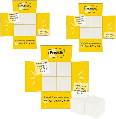 Miniatura 12 de Post-it Notas transparentes, 2.8 pulgadas x 2.8 pulgadas, notas adhesivas transparentes, suministros de regreso a la escuela, productos de oficina