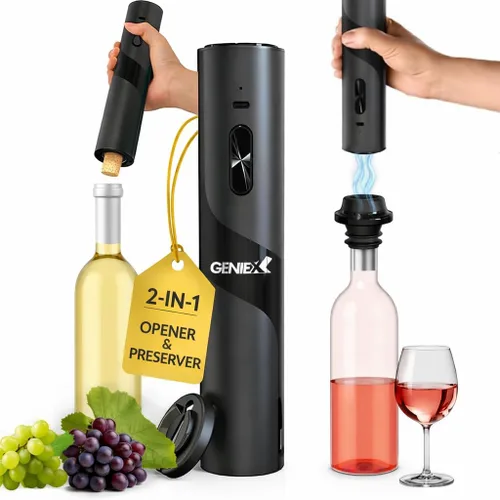 Abrevino eléctrico 2 en 1 y conservador de vino combinado: sacacorchos automático en la parte inferior + protector de vino en la parte superior |