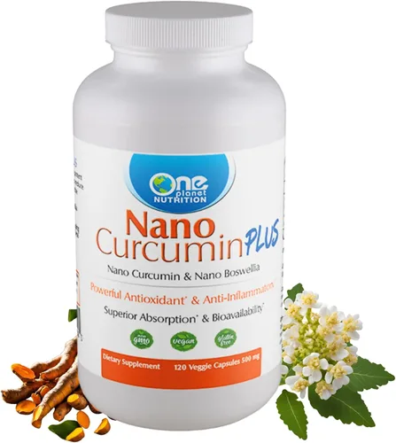 One Planet Nutrition Nano Curcumina Plus 500 mg Cápsulas Veggie (240 porciones), Nano Curcumina con Boswellia para una alta absorción, apoya la