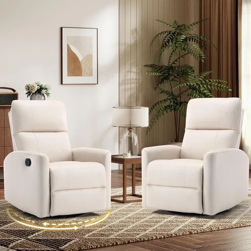 Miniatura 16 de HAOMARKETS Silla reclinable basculante giratoria, sillón reclinable manual de imitación de cuero para adultos, sofá reclinable para cuarto del bebé