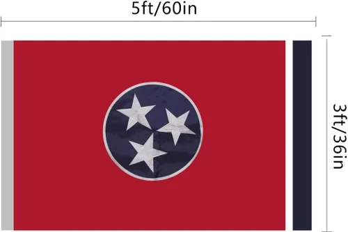 Miniatura 7 de Bandera de Tennessee de 3 x 5, bandera del estado de Tennessee para exteriores, técnica de bordado, resistente al desgarro, rayas cosidas y ojales