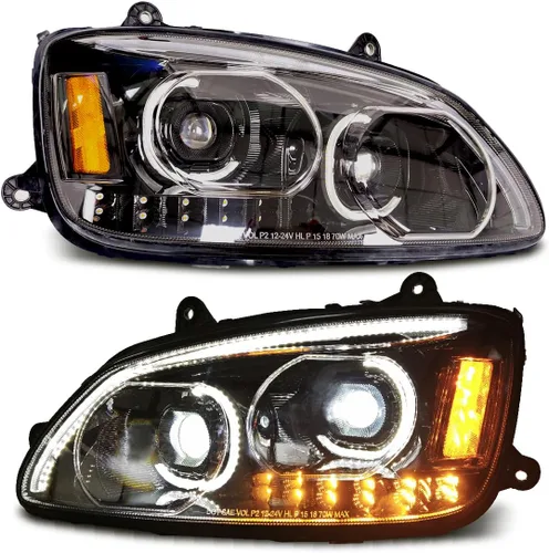 Conjunto de par de faros delanteros LED completos Blackout para camiones semi Kenworth T660 170 T270 T370 T660 T700 2008-2019 DRL Halo Secuencial