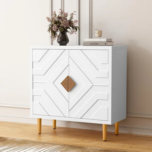 Miniatura 7 de HLR Armario de almacenamiento con 2 puertas, armario decorativo con puertas decorativas en relieve, aparador para sala de estar, cocina, comedor