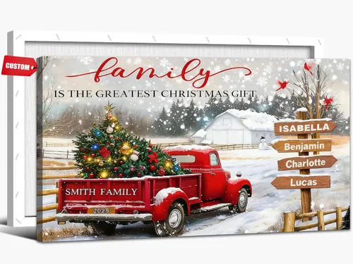 Miniatura 11 de GUTTATY Arte de pared en lienzo de Navidad personalizado, impresiones de lienzo personalizadas con apellido y señales, póster de decoración de pared