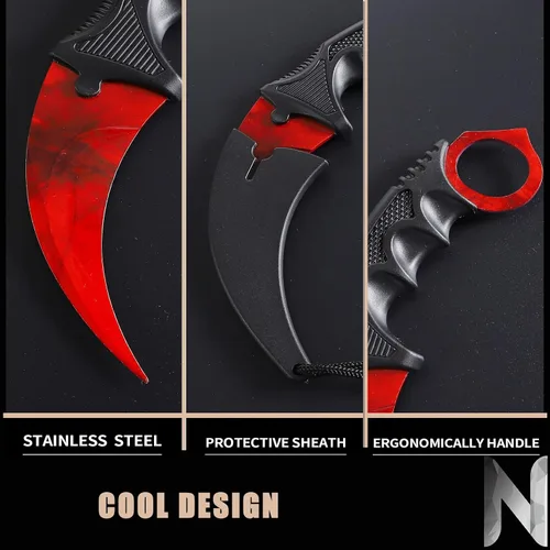 Miniatura 8 de TOPOINT - Paquete de 2 cuchillos Karambit sin filo de corte sin filo con funda para principiantes (negro y rojo)
