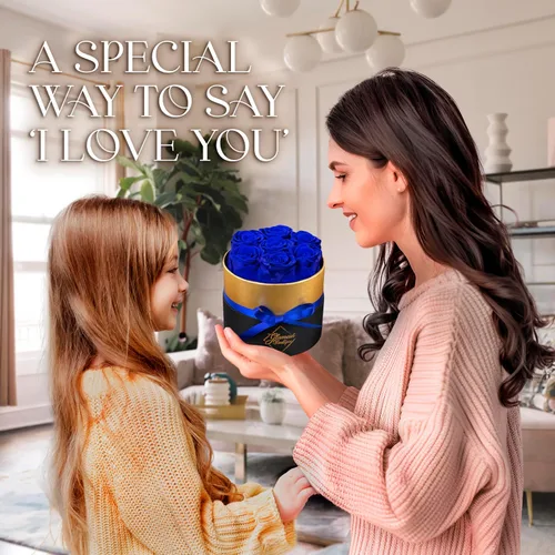 Miniatura 6 de GLAMOUR BOUTIQUE Rosas eternas preservadas en una caja, flores para siempre, rosa para siempre en una caja para esposa o ella, regalo de flores Azul
