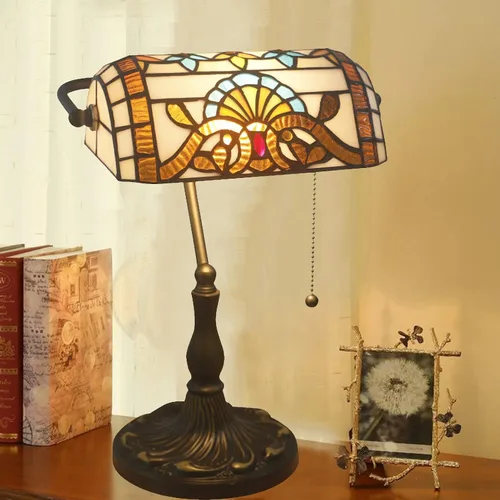 Miniatura 2 de Green Bankers - Lámpara de mesa vintage, luz de escritorio retro, lámpara de escritorio de oficina de vidrieras Tiffany, lámpara de cuentas